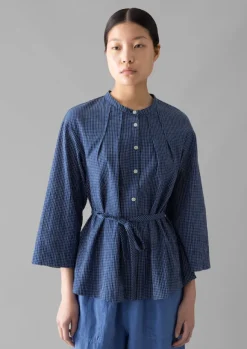 Women TOAST Loungewear|Tops & Tees*Check Crinkle Cotton Tie Shirt