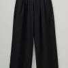 Women TOAST Trousers*Corinne Wool Cotton Herringbone Wide Leg Trousers