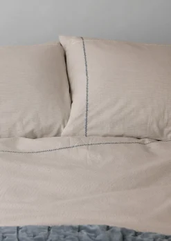 TOAST Textiles|Bed Linen*Fine Stripe Organic Cotton Embroidered Pillowcase