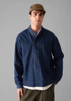 TOAST Denim|Workwear*Grandad Collar Half Placket Denim Shirt