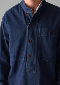 TOAST Denim|Workwear*Grandad Collar Half Placket Denim Shirt