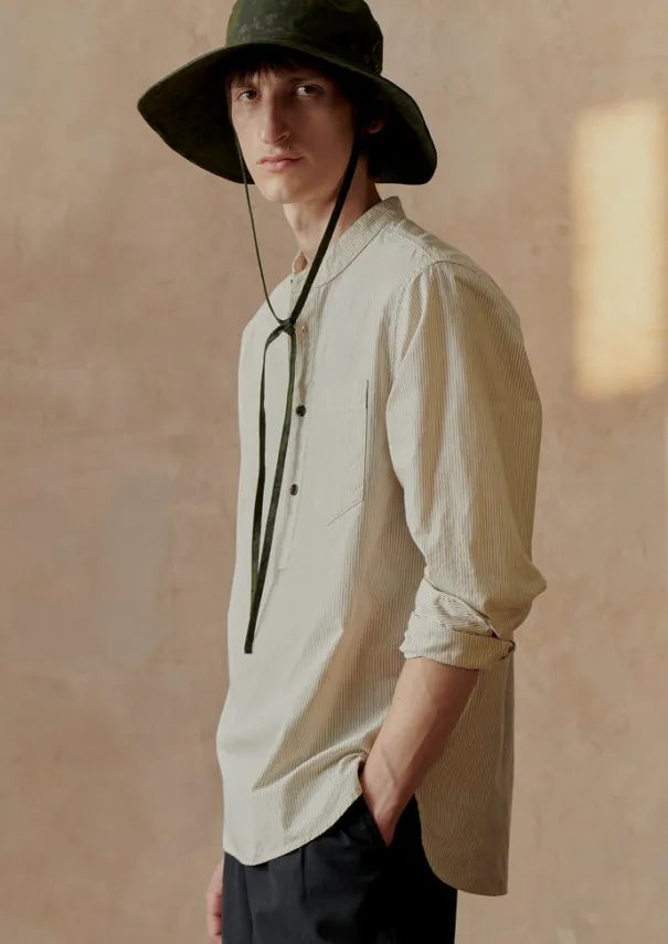 TOAST Shirts*Grandad Collar Stripe Pullover Shirt