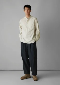 TOAST Shirts*Grandad Collar Stripe Pullover Shirt