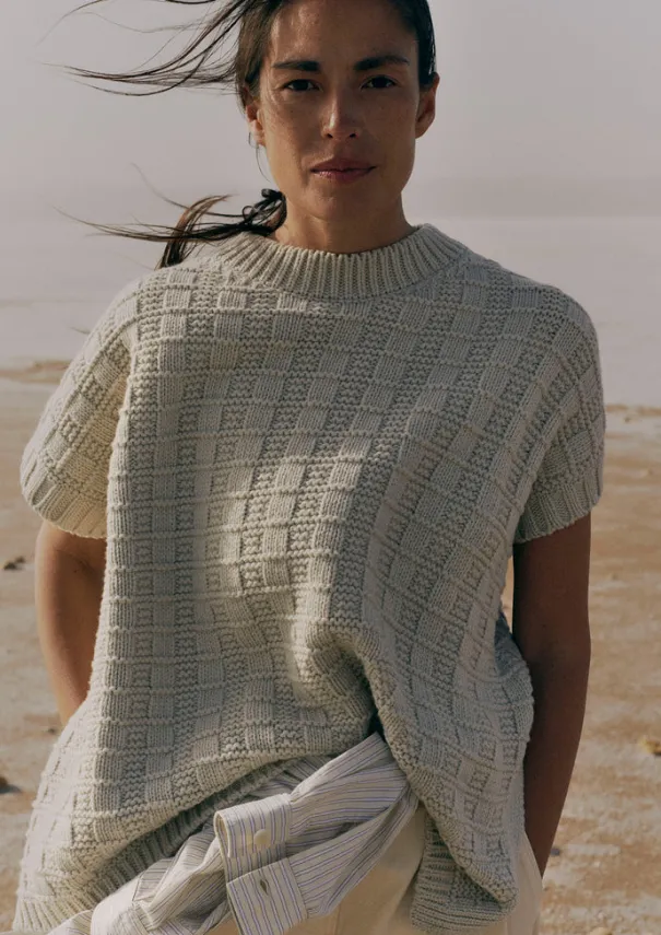 Women TOAST Knitwear*Grid Stitch Wool Cotton Tank