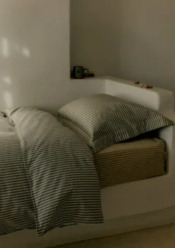 TOAST Textiles|Bed Linen*Organic Cotton Ticking Stripe Fitted Sheet
