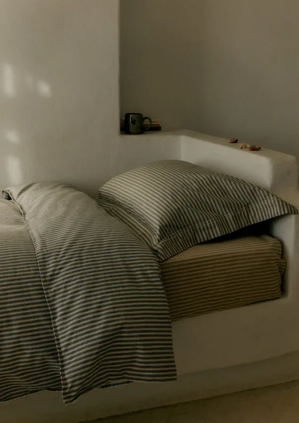 TOAST Textiles|Bed Linen*Organic Cotton Ticking Stripe Fitted Sheet
