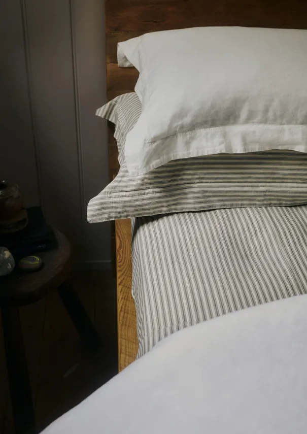TOAST Textiles|Bed Linen*Organic Cotton Ticking Stripe Fitted Sheet