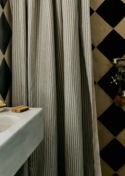 TOAST Textiles|Bathroom*Organic Ticking Stripe Shower Curtain