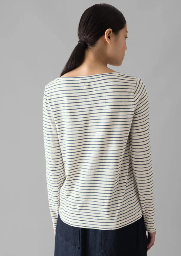 Women TOAST Jersey|Tops & Tees*Stripe Cotton Open Neck Tee
