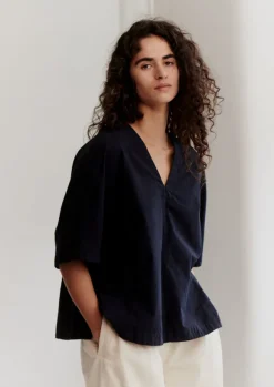 Women TOAST Tops & Tees*Textured Cotton Poplin V-Neck Top