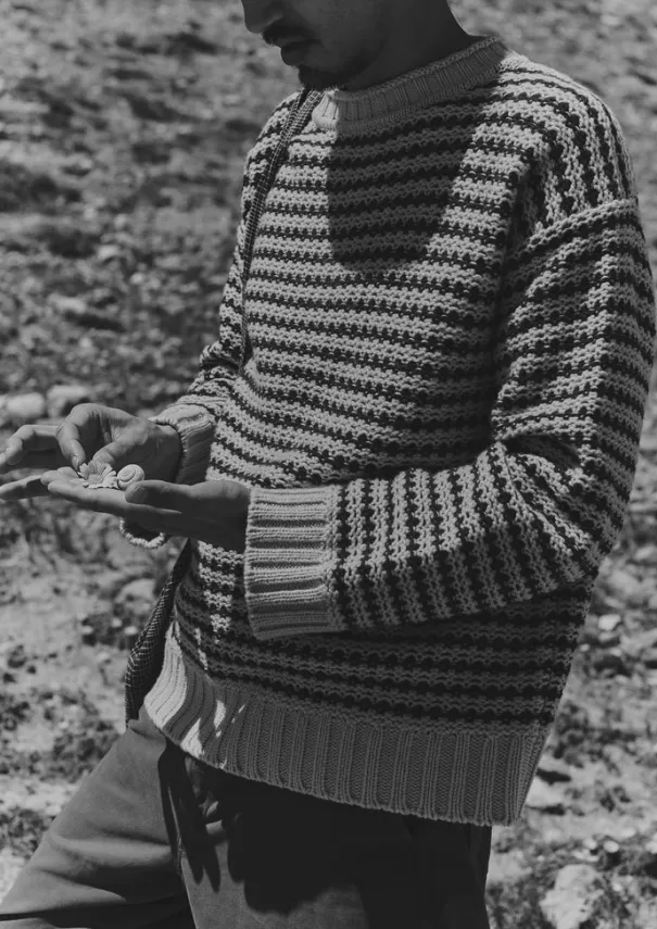 TOAST Knitwear*Tucking Stripe Wool Cotton Sweater