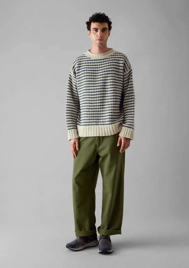 TOAST Knitwear*Tucking Stripe Wool Cotton Sweater